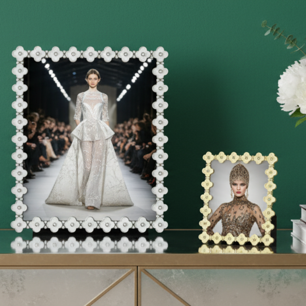 Silver White Enamel Clover Picture Frame | OLIVIA RIEGEL®