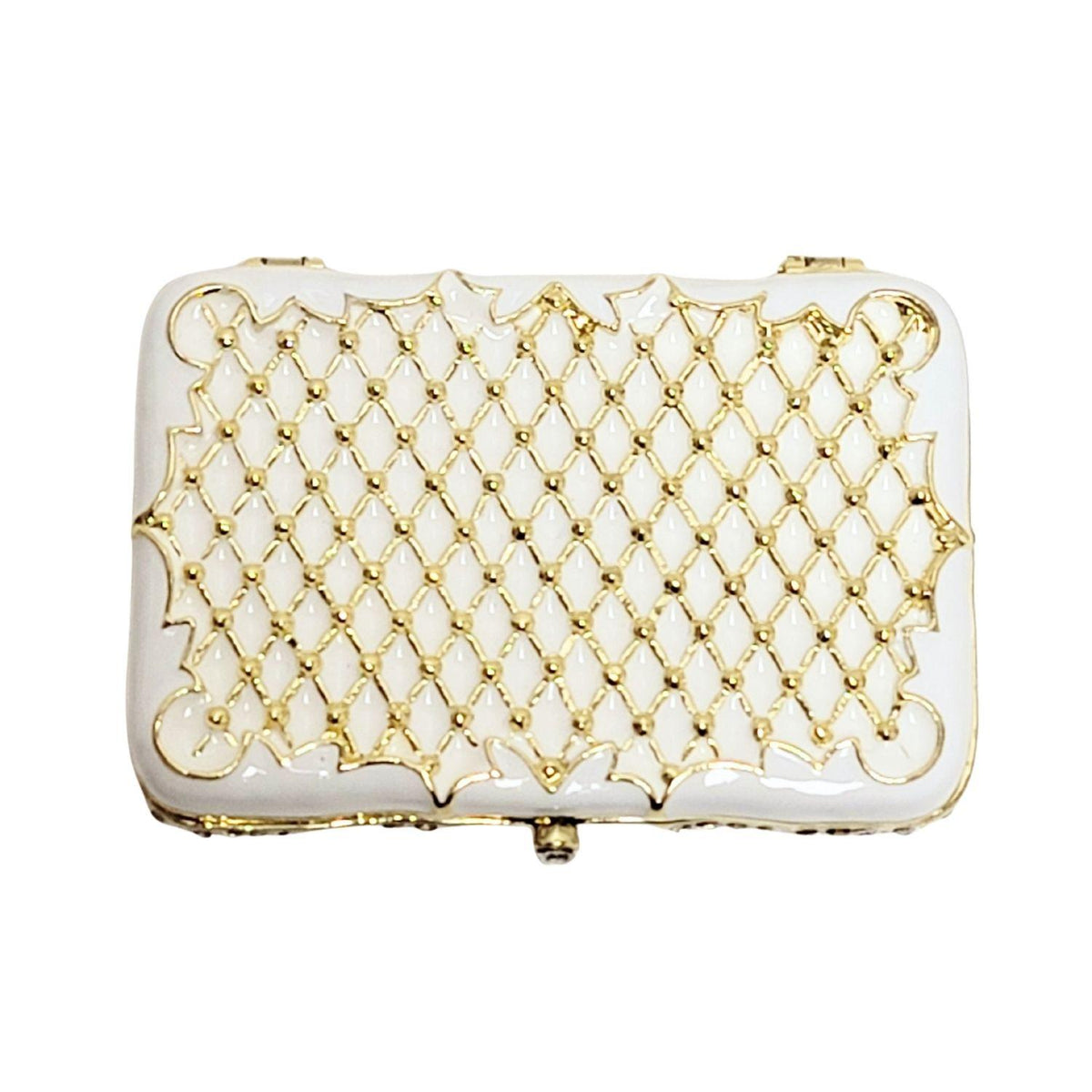 Imperial Compact, gold and white lattice bottom.