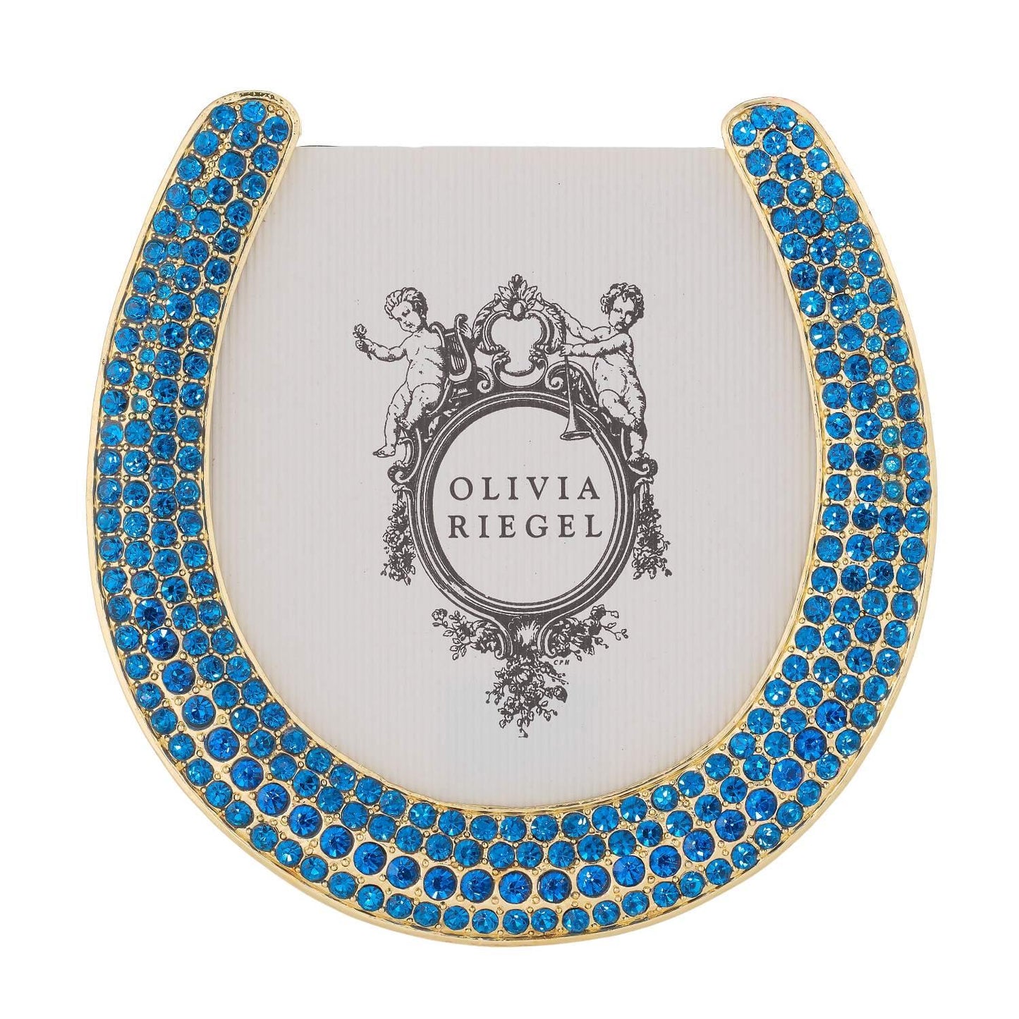 Gold Horseshoe Frame with Capri Blue Stones - OLIVIA RIEGEL®