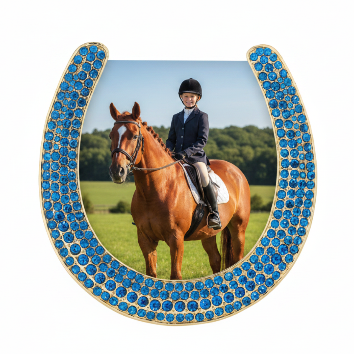 Gold Horseshoe Frame with Capri Blue Stones - OLIVIA RIEGEL®