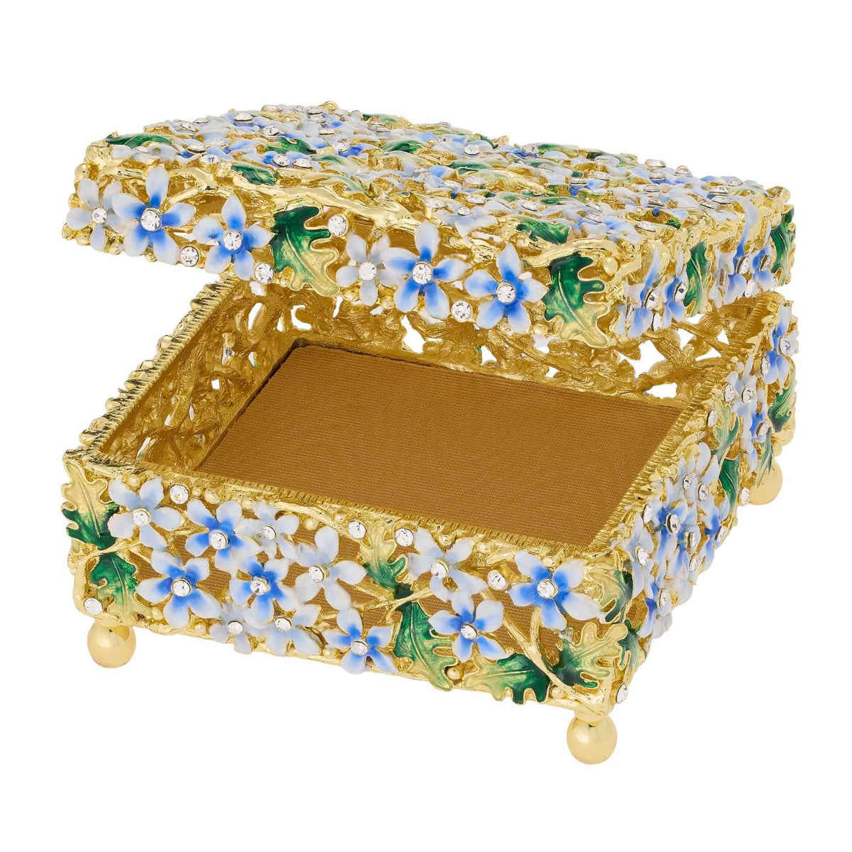 Open Daphne Box with tan silk interior bottom.
