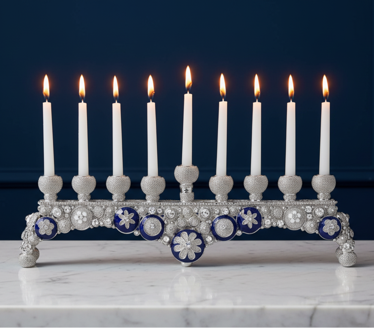 Blue & White Charisma Menorah - OLIVIA RIEGEL®