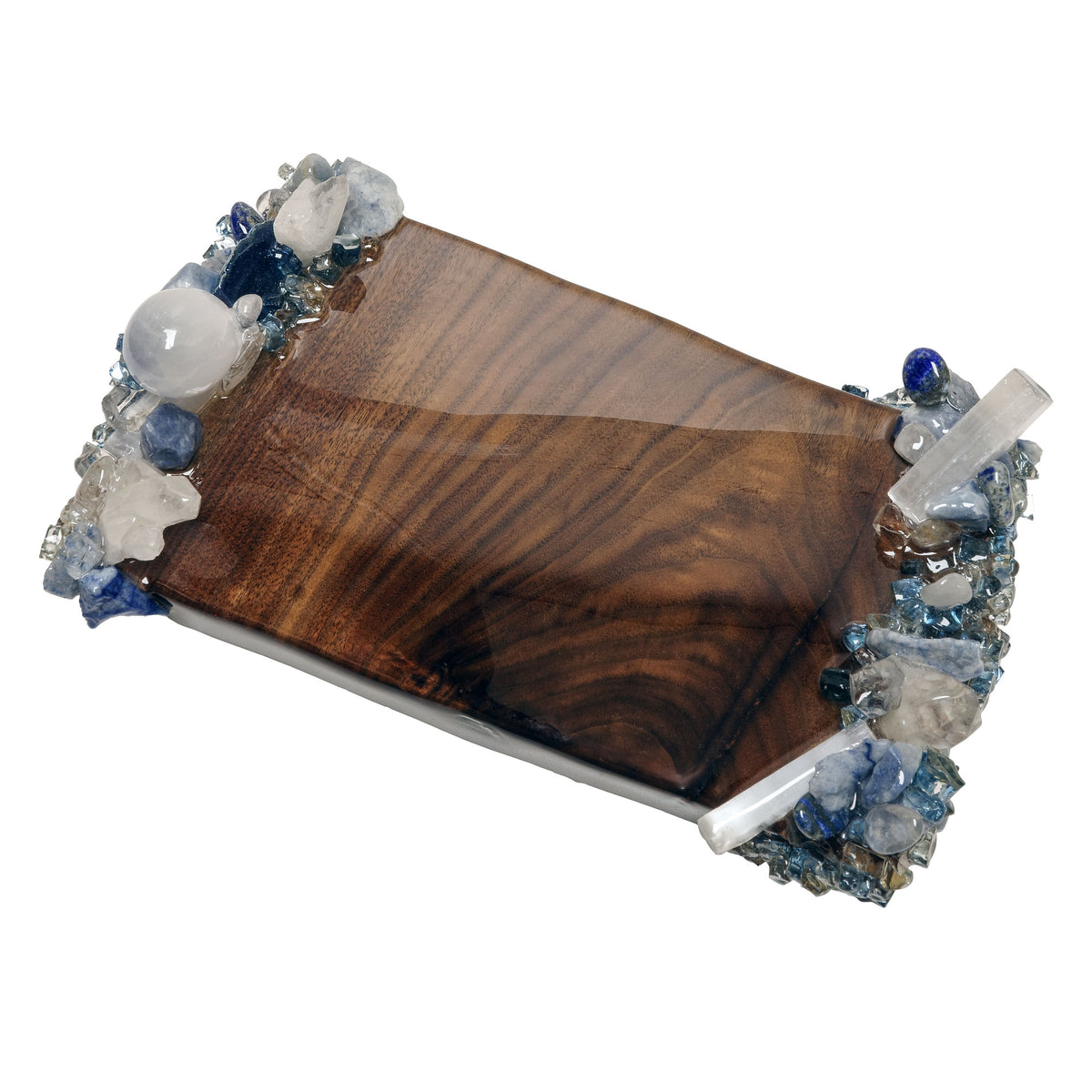 Rectangle Azure Guest Towel Napkin Holder with blue, clear and white minerals along the 2 short sides
