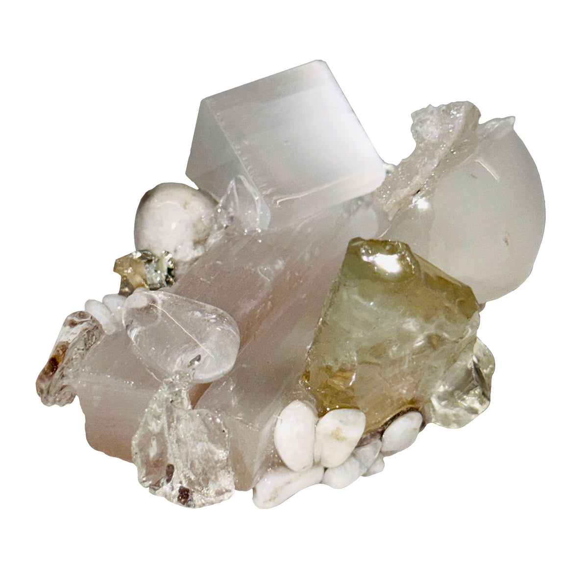 Krystallos Place Card Holde with cluster of glass and natural minerals.