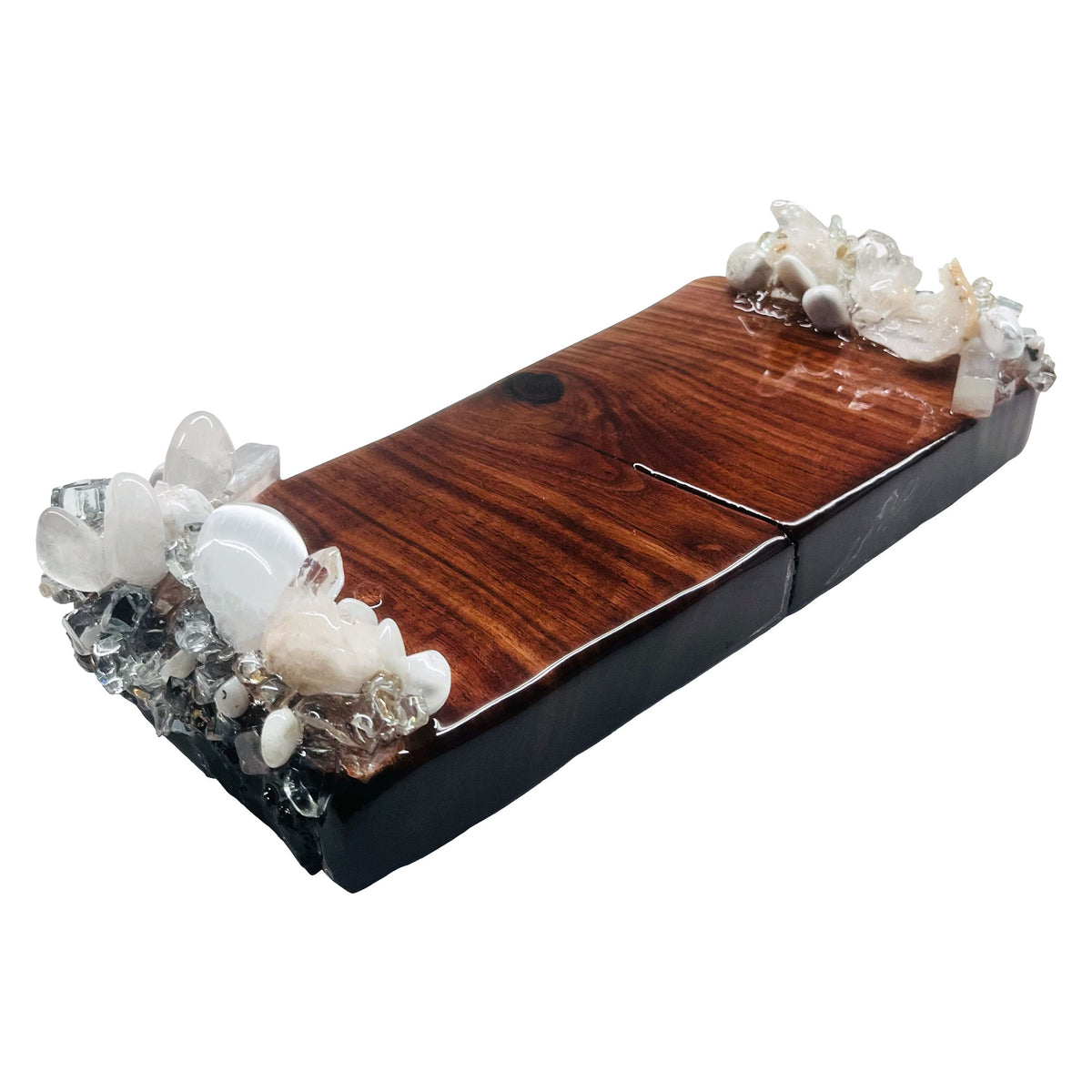Rectangular Krystallos Guest Towel  Holder with clusters of clear and white stones on the short sides.