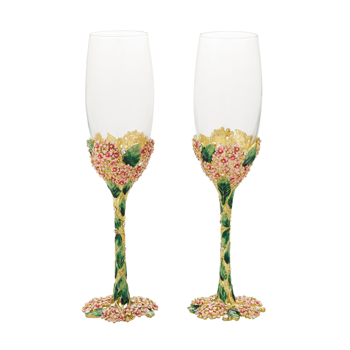 Lantana Flutes with 2-tone pink flowers and green leaves on stem and base.