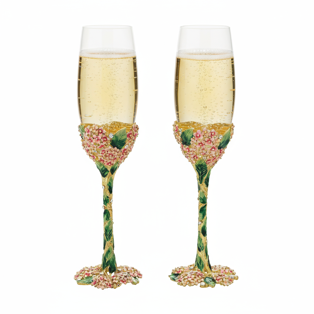 2 champagne-filled Lantana Flutes.