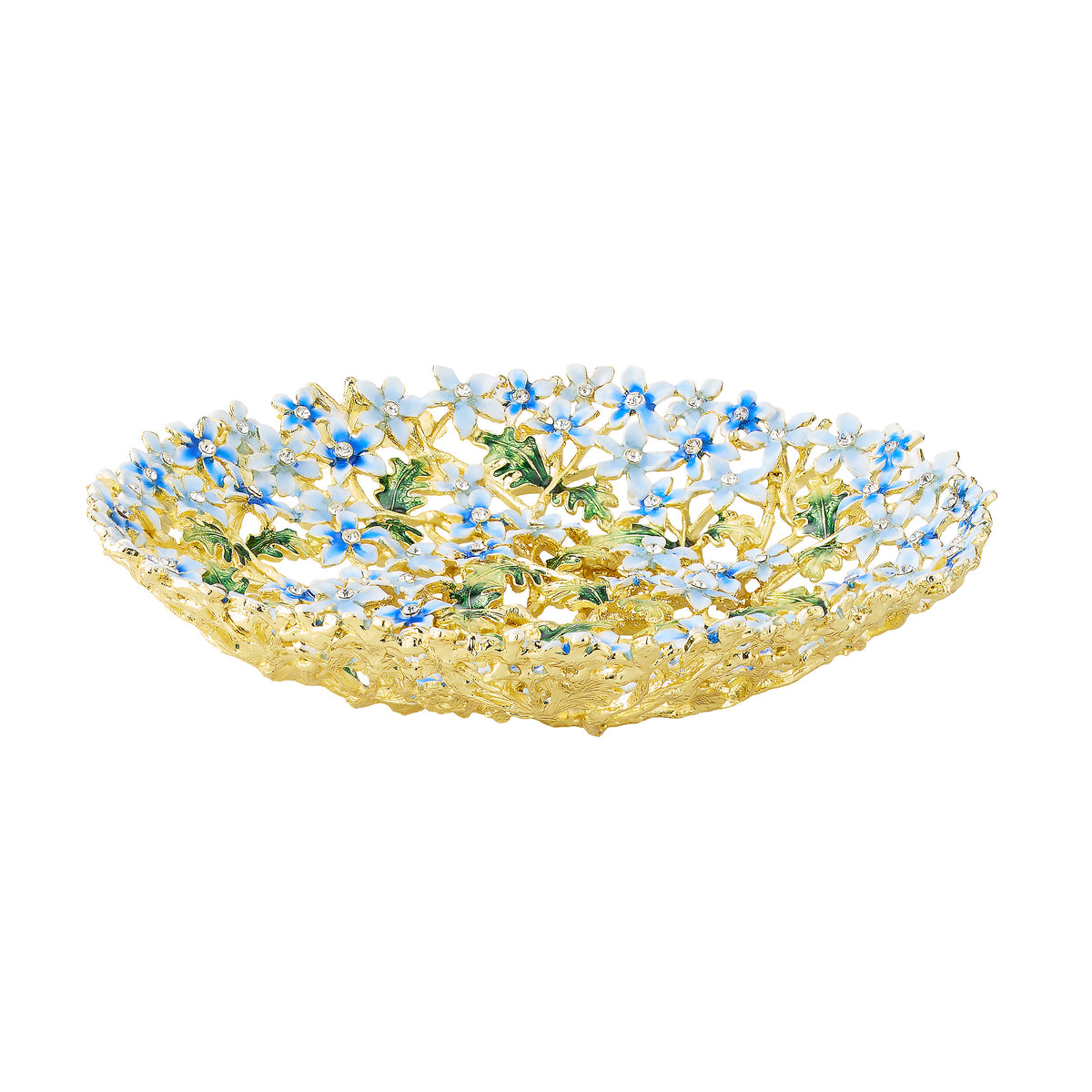 Gold Daphne Catchall Bowl accented with tiny blue and green floral pattern.