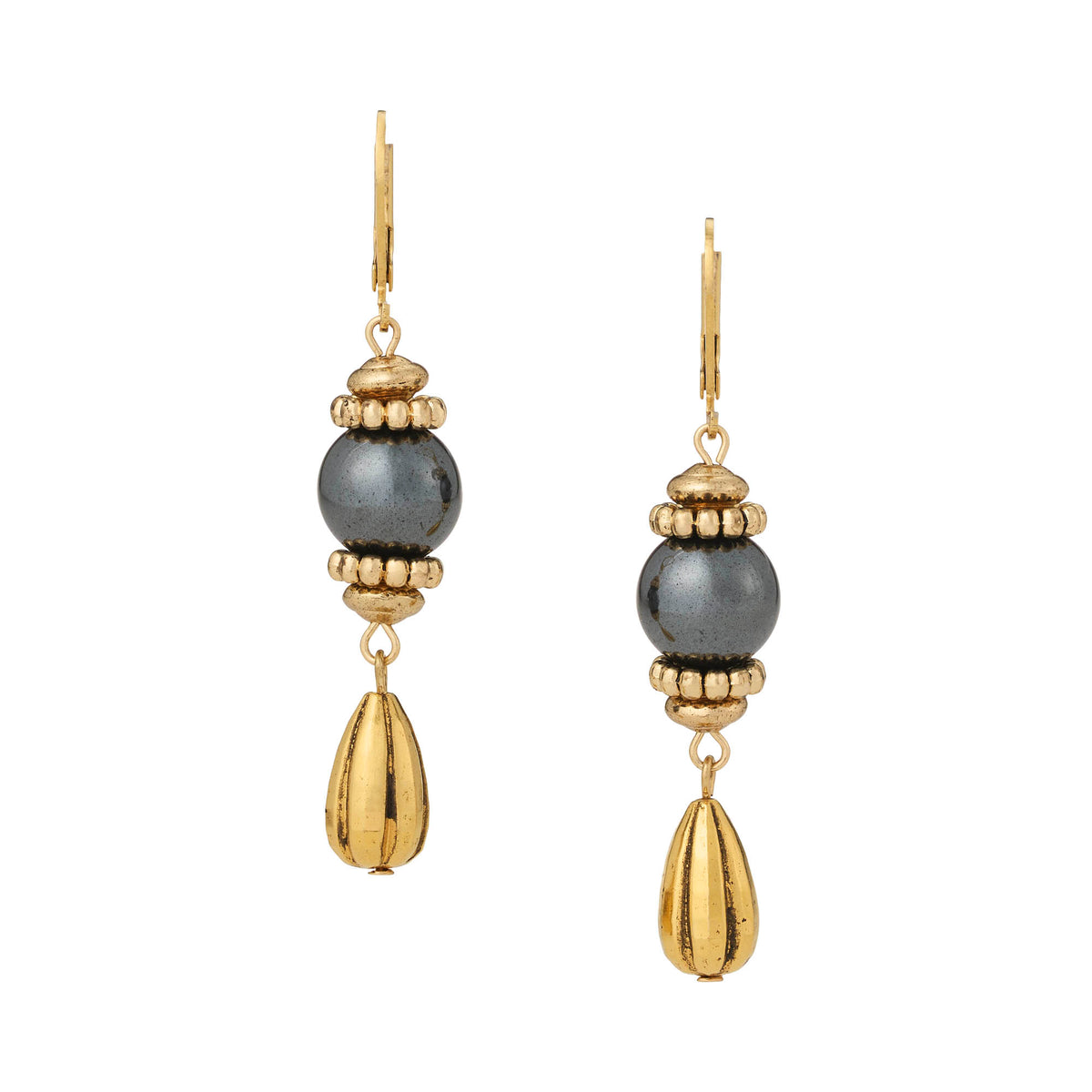 Gold Hematite Teardrop Earrings