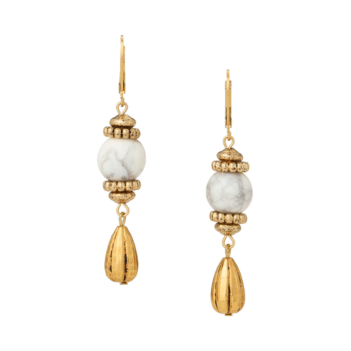 Gold Howlite Teardrop Earrings
