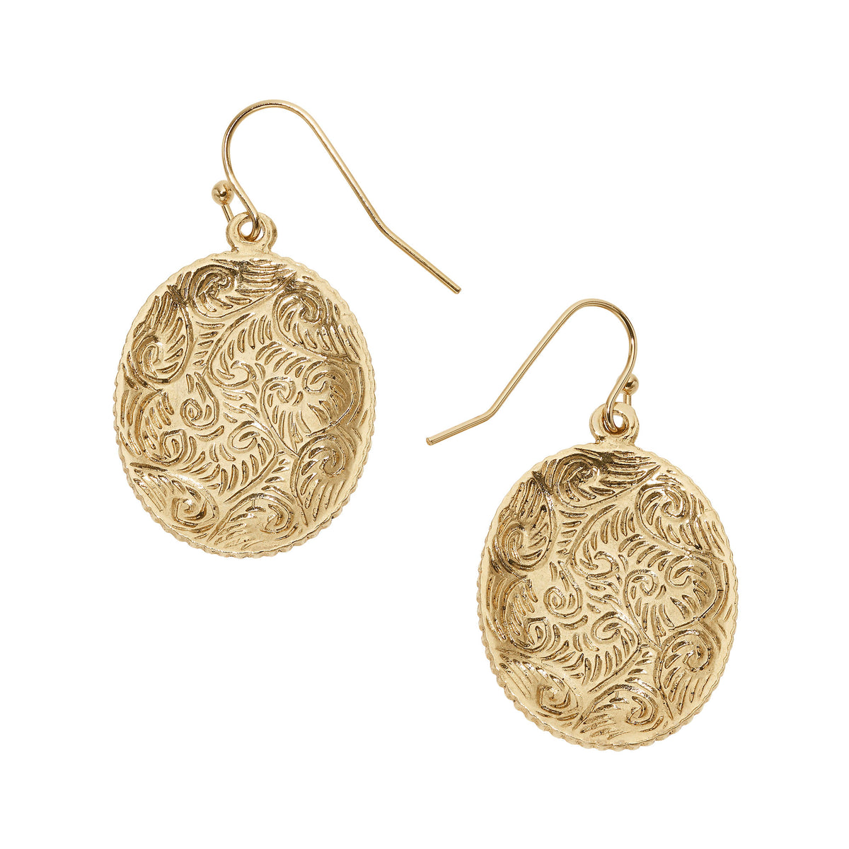 Back of Carnelian Cameo Earrings featuring ornate scrolling.
