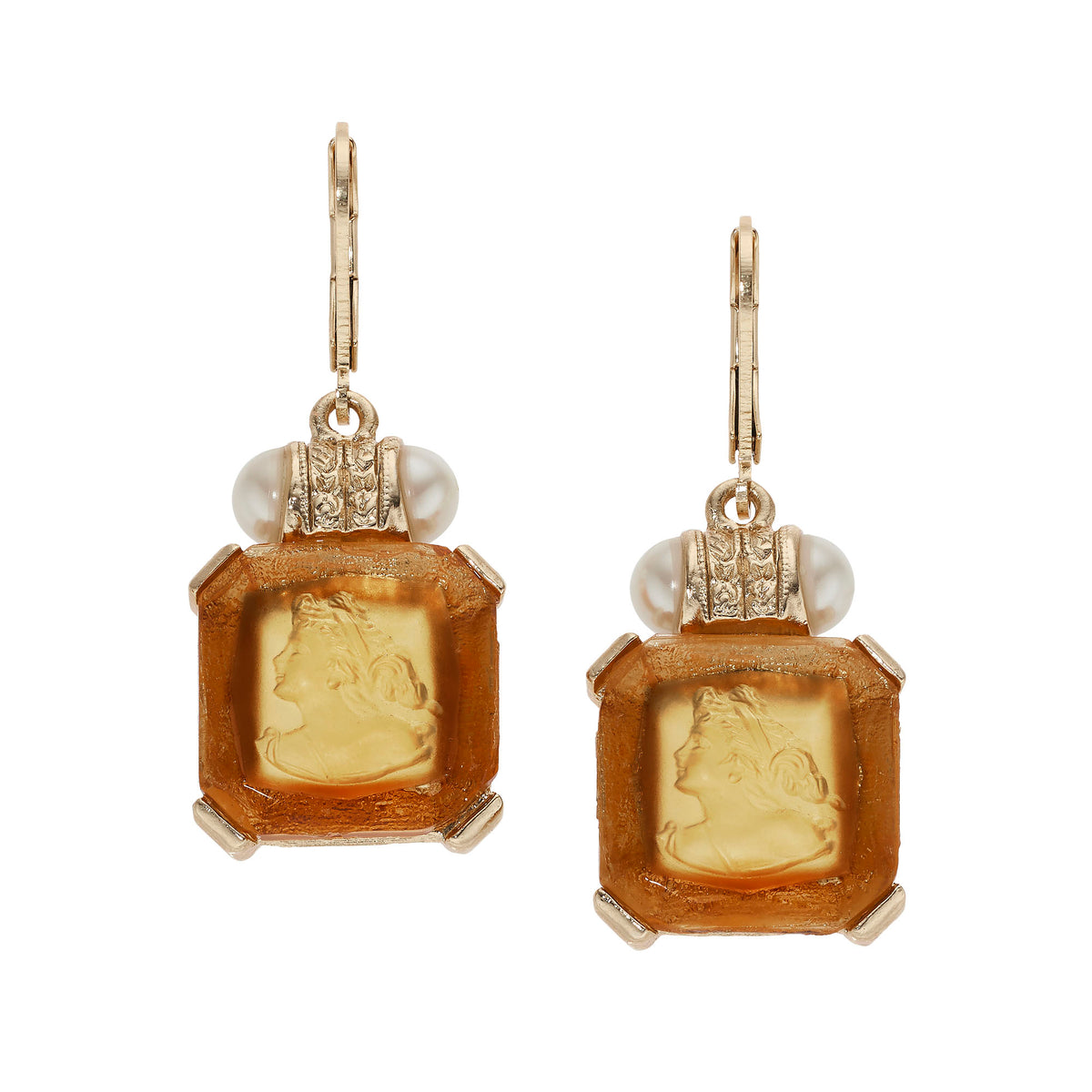 Square Topaz with Pearls Drop Earrings
