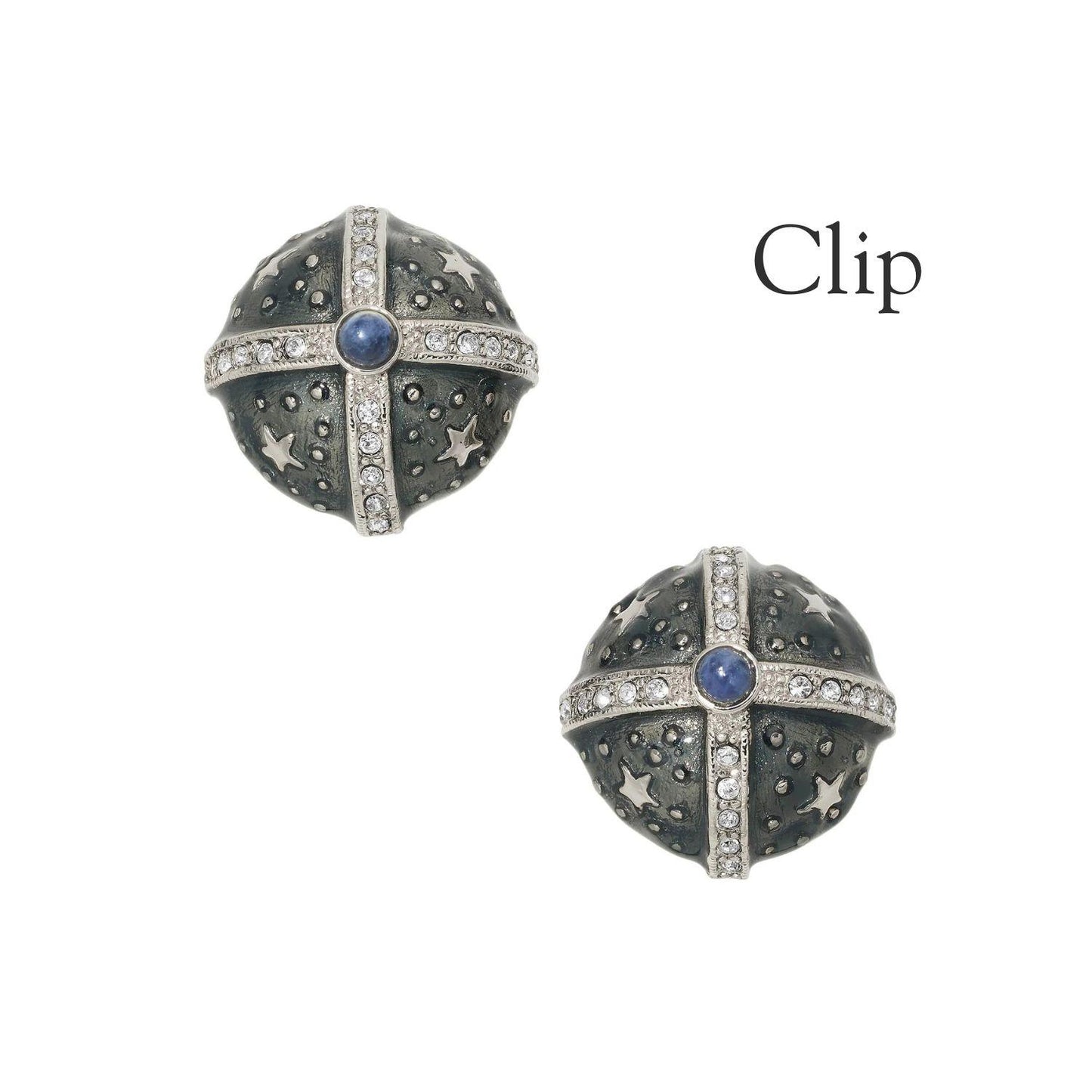 Silver Gray Enamel Round Clip Earrings - OLIVIA RIEGEL®