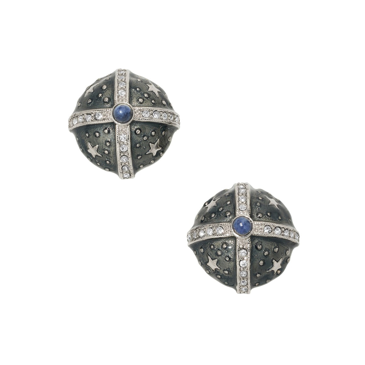 Silver Gray Enamel Round Clip Earrings on a white background