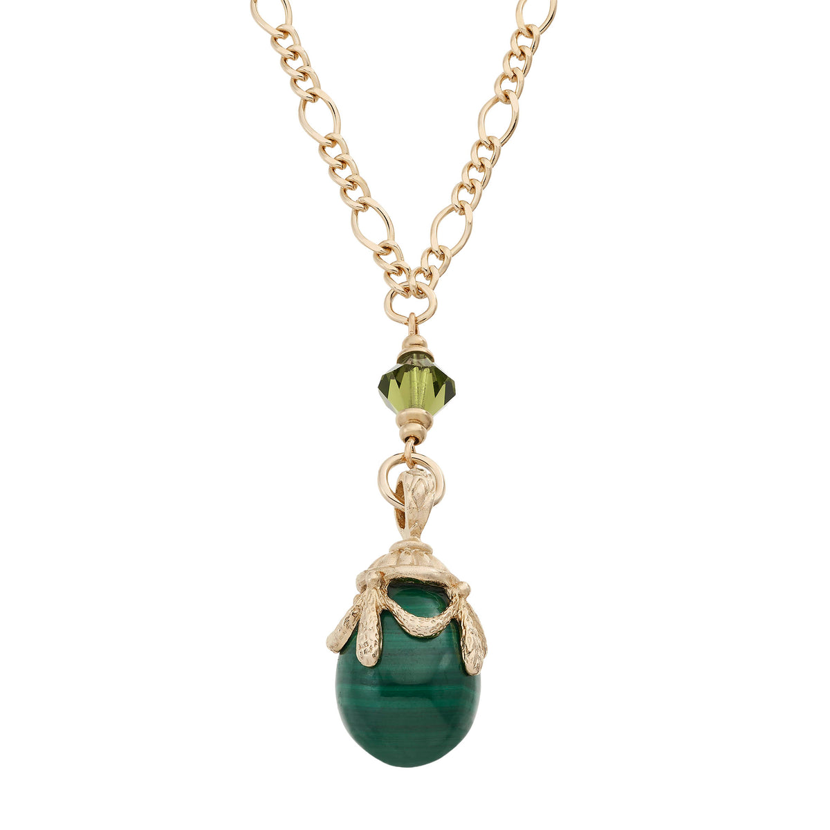 Malachite Egg Pendant with goold swag adornment on Gold Necklace