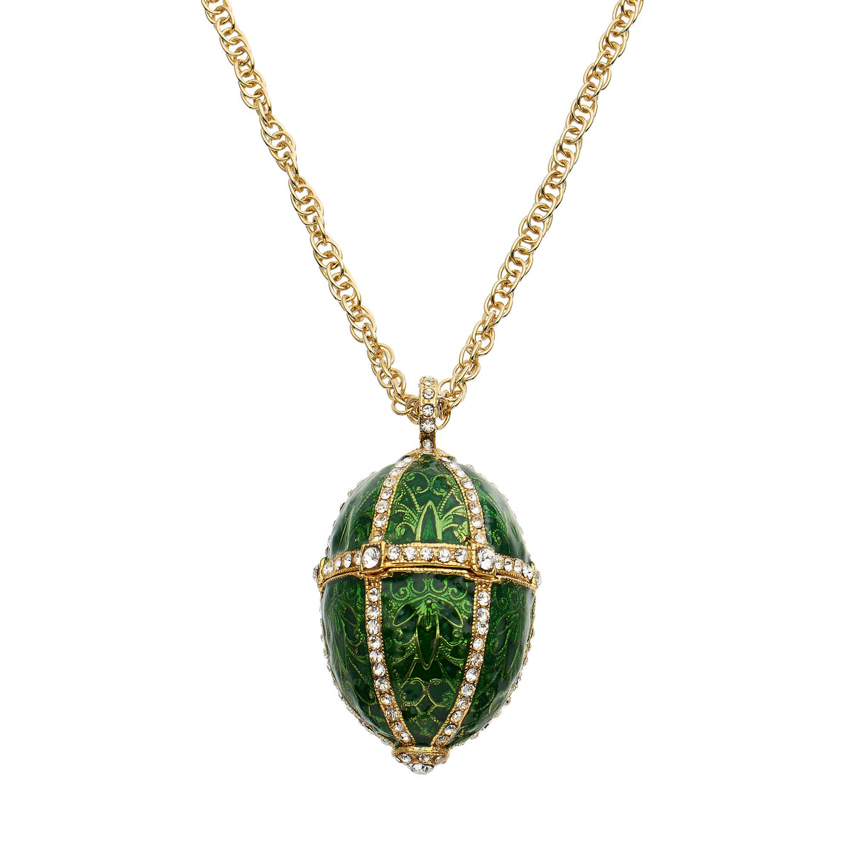 Green Enamel Egg Locket Pendant Necklace
