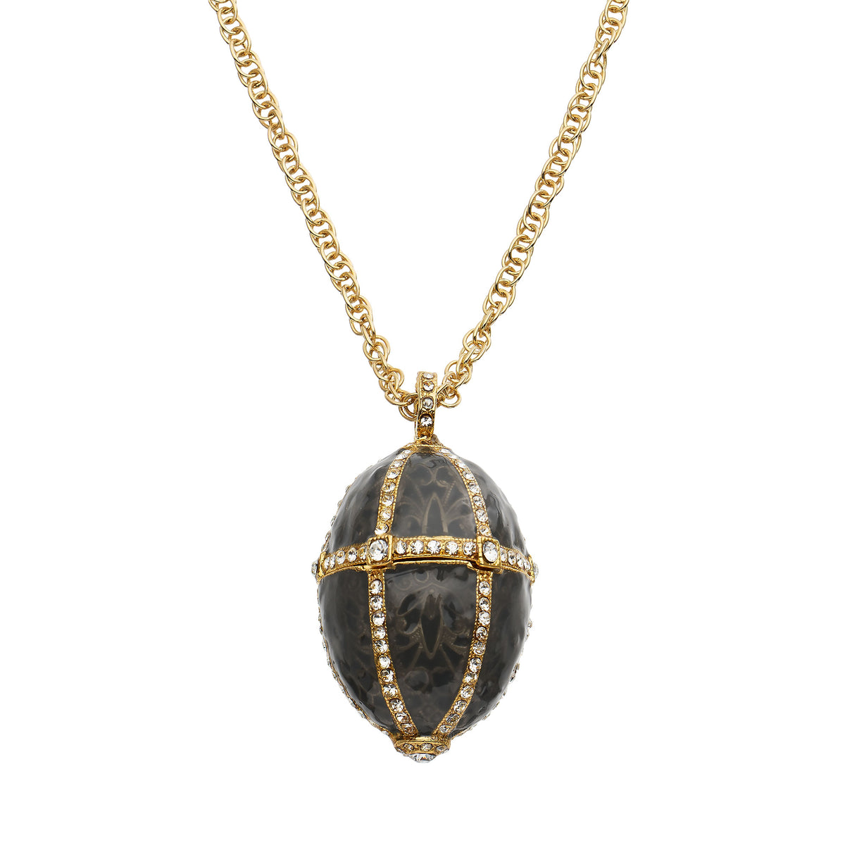 Gray Enamel Egg Locket Pendant Necklace