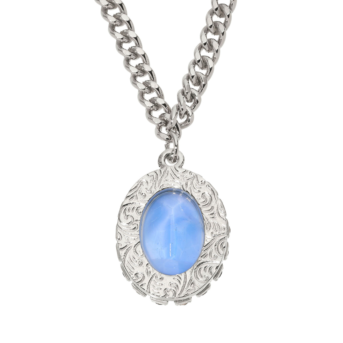 Scrolled back of Silver Blue Moonstone Pendant 