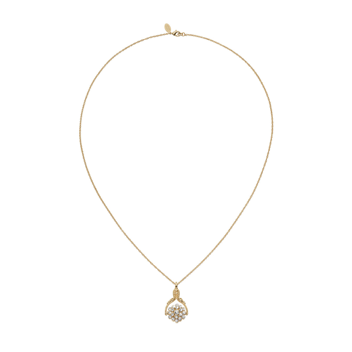 Gold Necklace with clear Round Crystal Spinner Pendant.