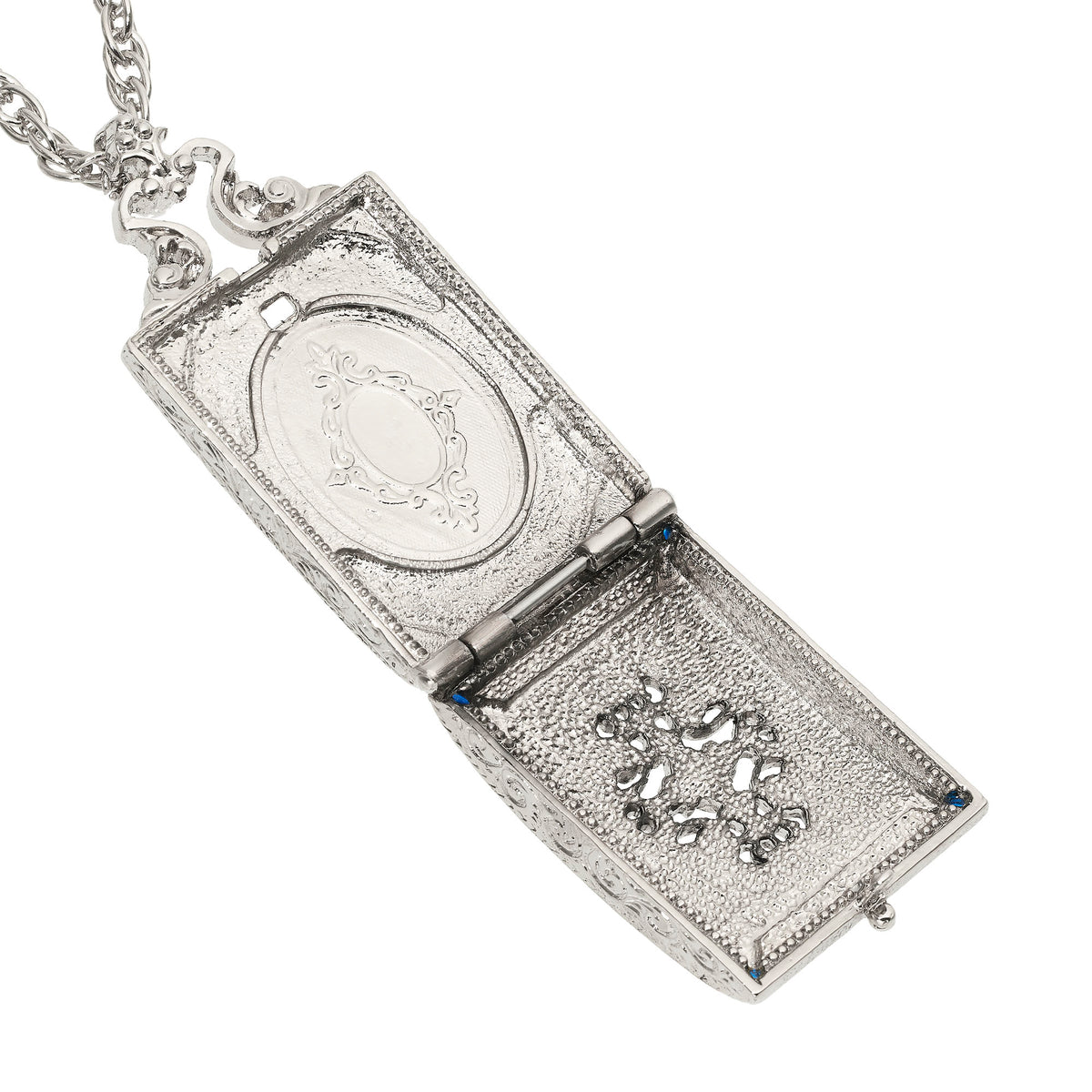 Open Silver Locket with a slot for an oval photo.