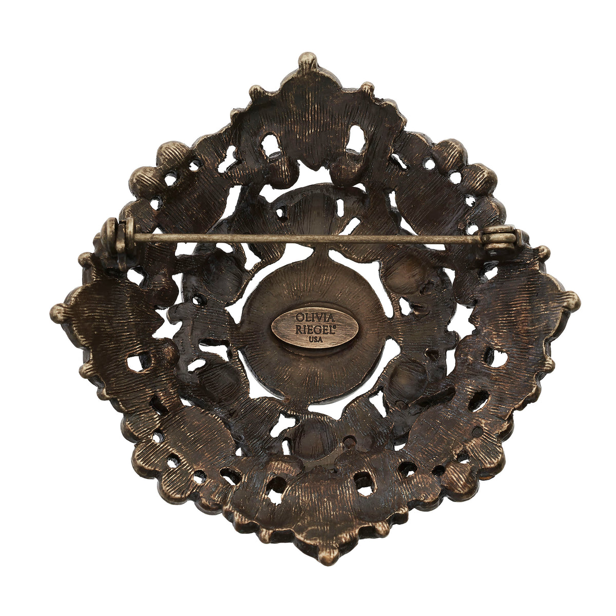 Back of Bronze Brooch with OLIVIA RIEGEL mark.