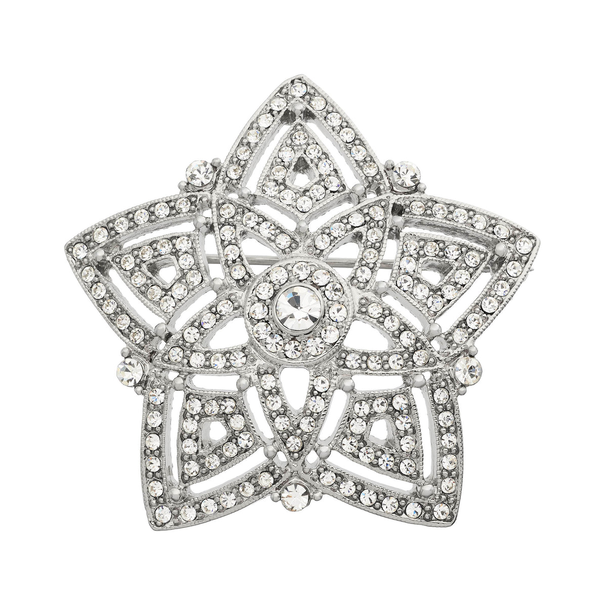 Silver Star Brooch with clear crystals.