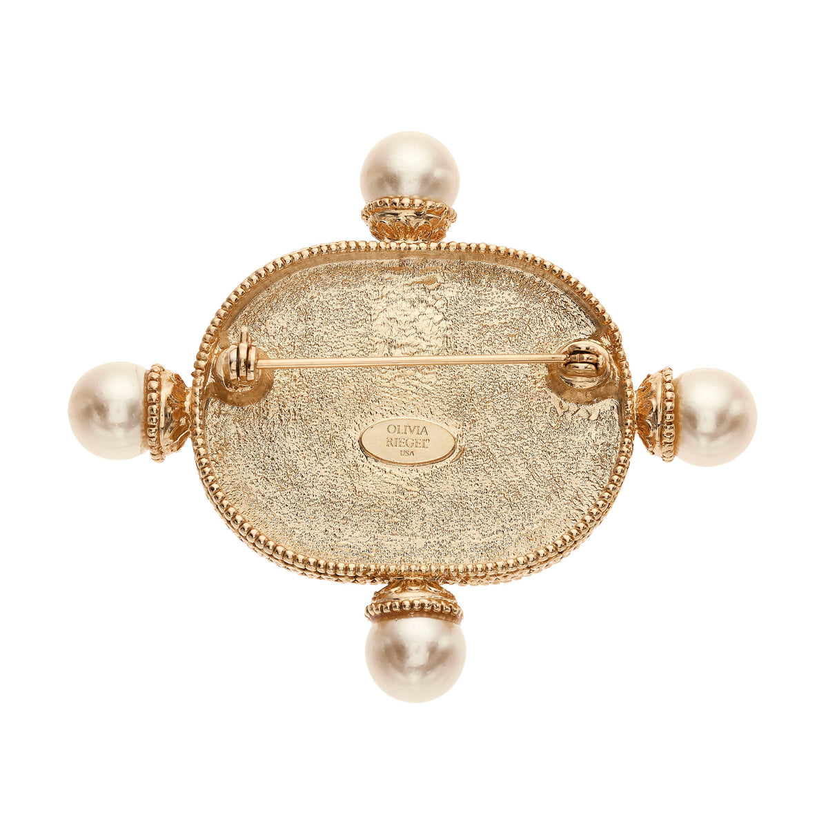 Back of Gold Intaglio Brooch with OLIVIA RIEGEL mark.