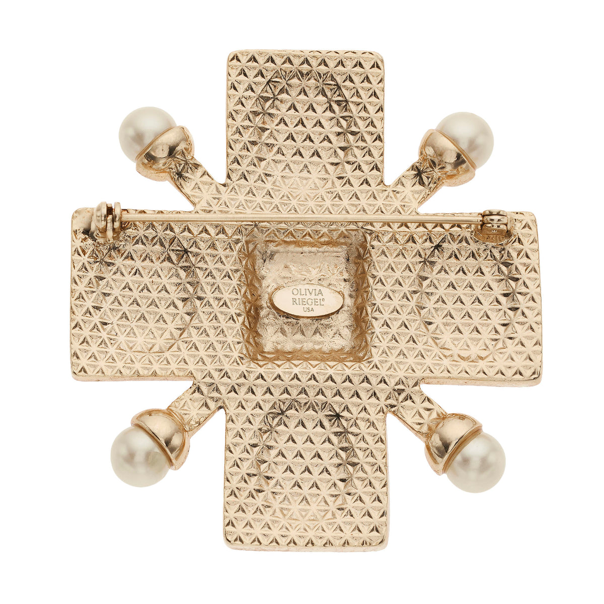 Back of Cross Brooch with OLIVIA RIEGEL mark.