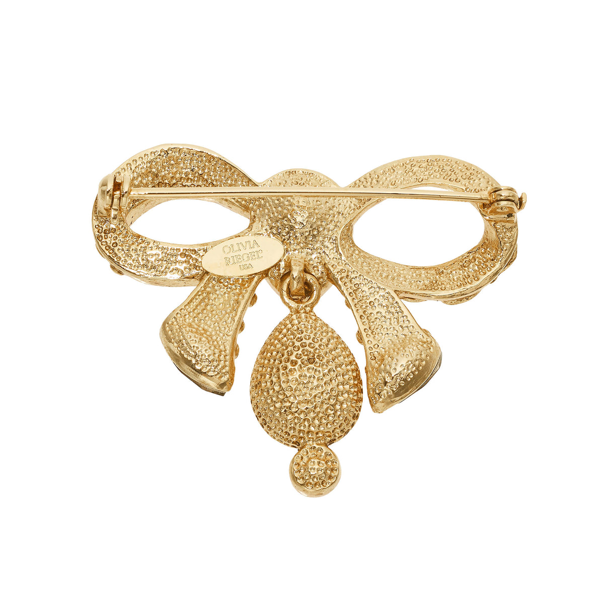 Textured gold back of Gold Bow Brooch.