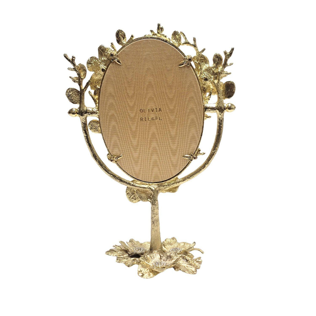 Tan silk back of Gold Botanica Mirror