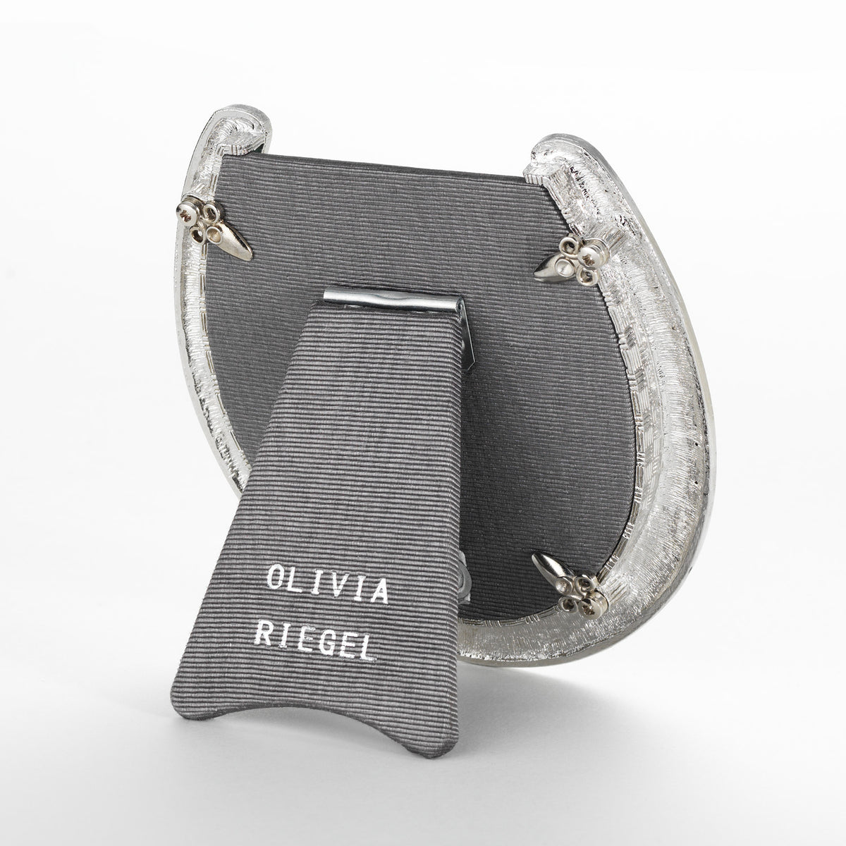 Gray silk back of Silver Horseshoe 3.5" Frame