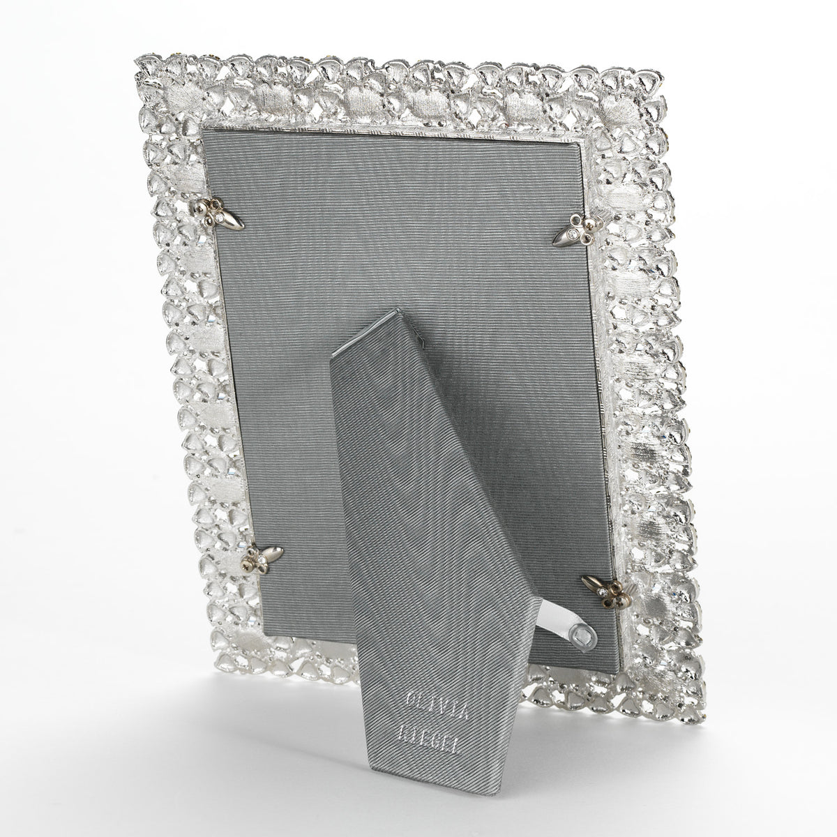 Gray silk back of Genevieve Frame.
