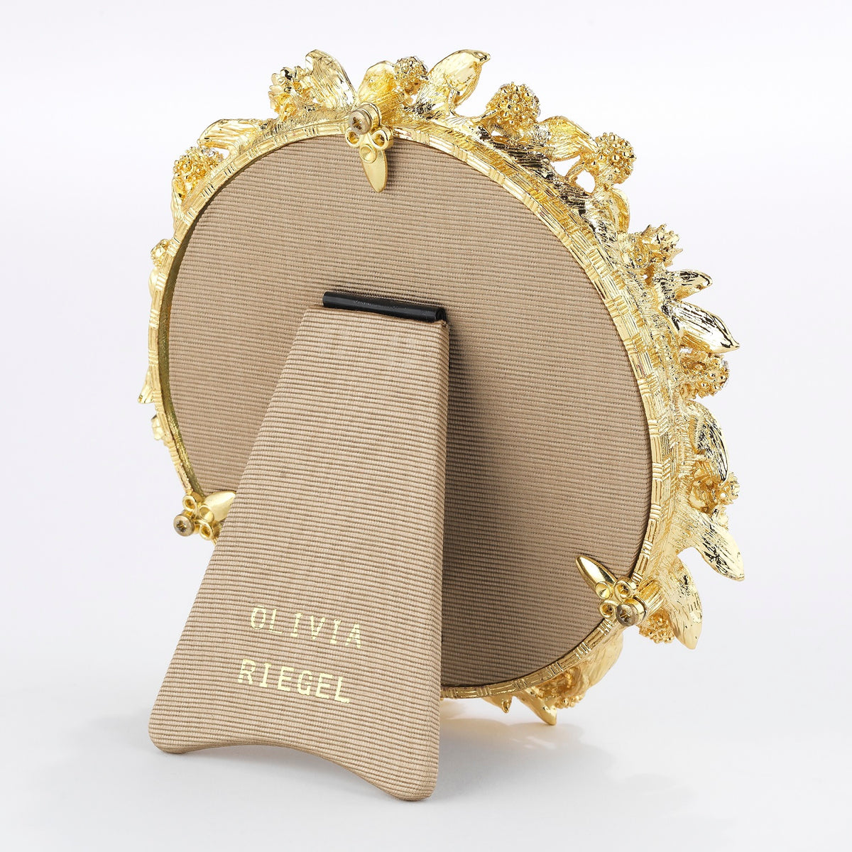 Tan silk back of Cornelia Round Frame