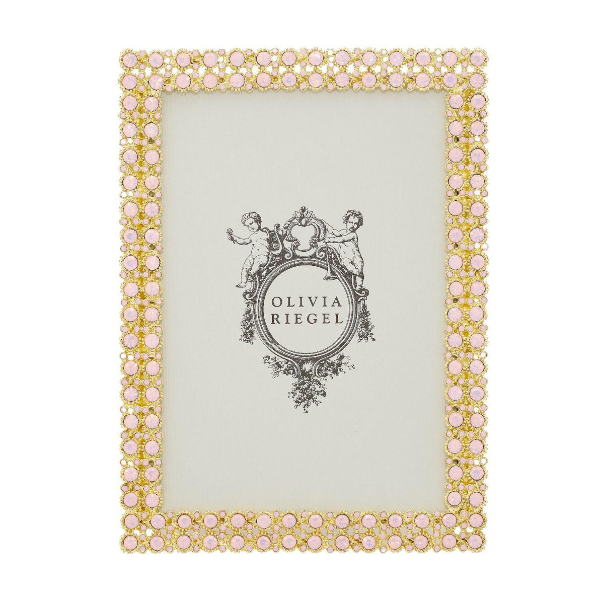 Gold Priscilla Picture Frame bordered by 2 rows of tiny round light pink crystals.