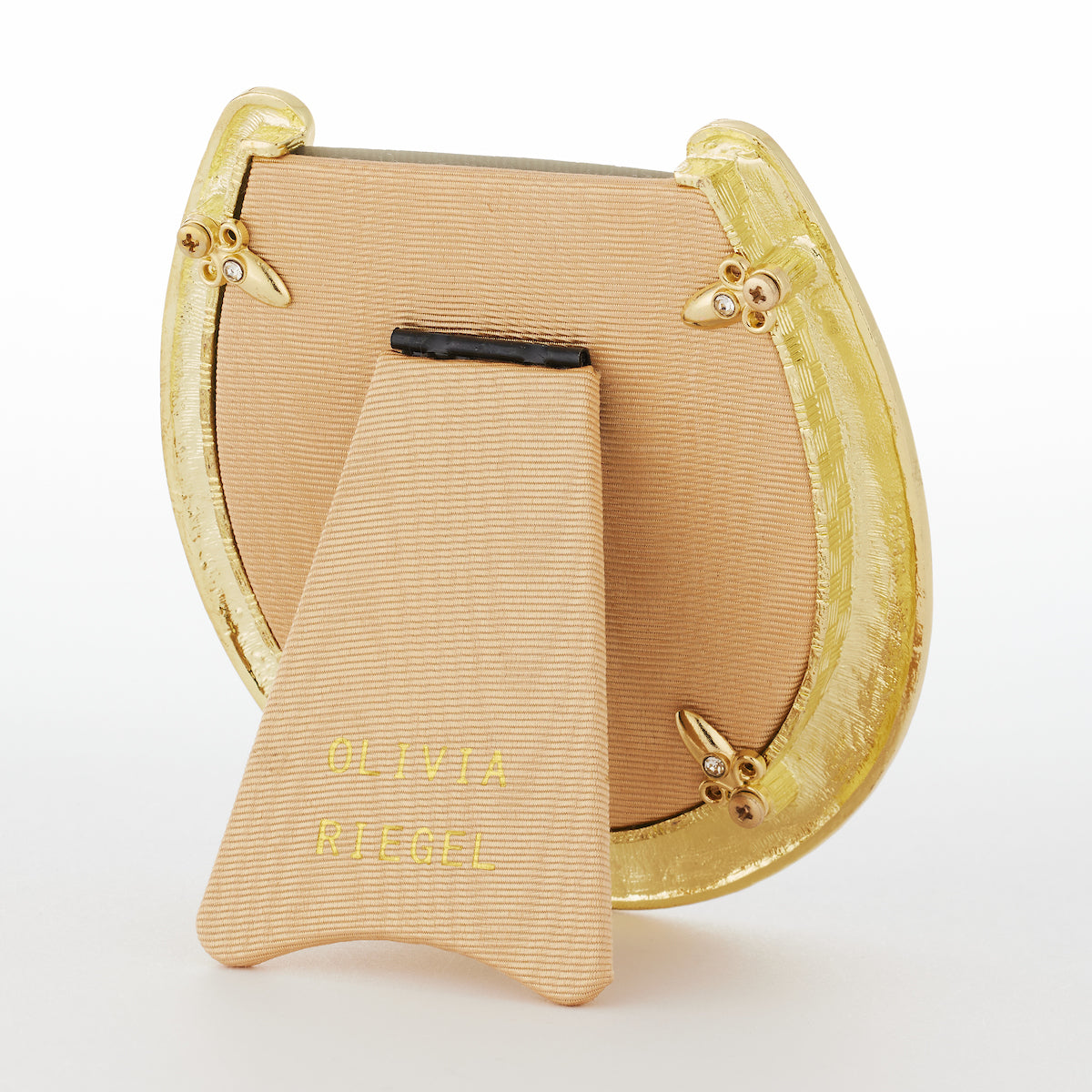 Tan silk back of Gold Horseshoe 3.5" Frame