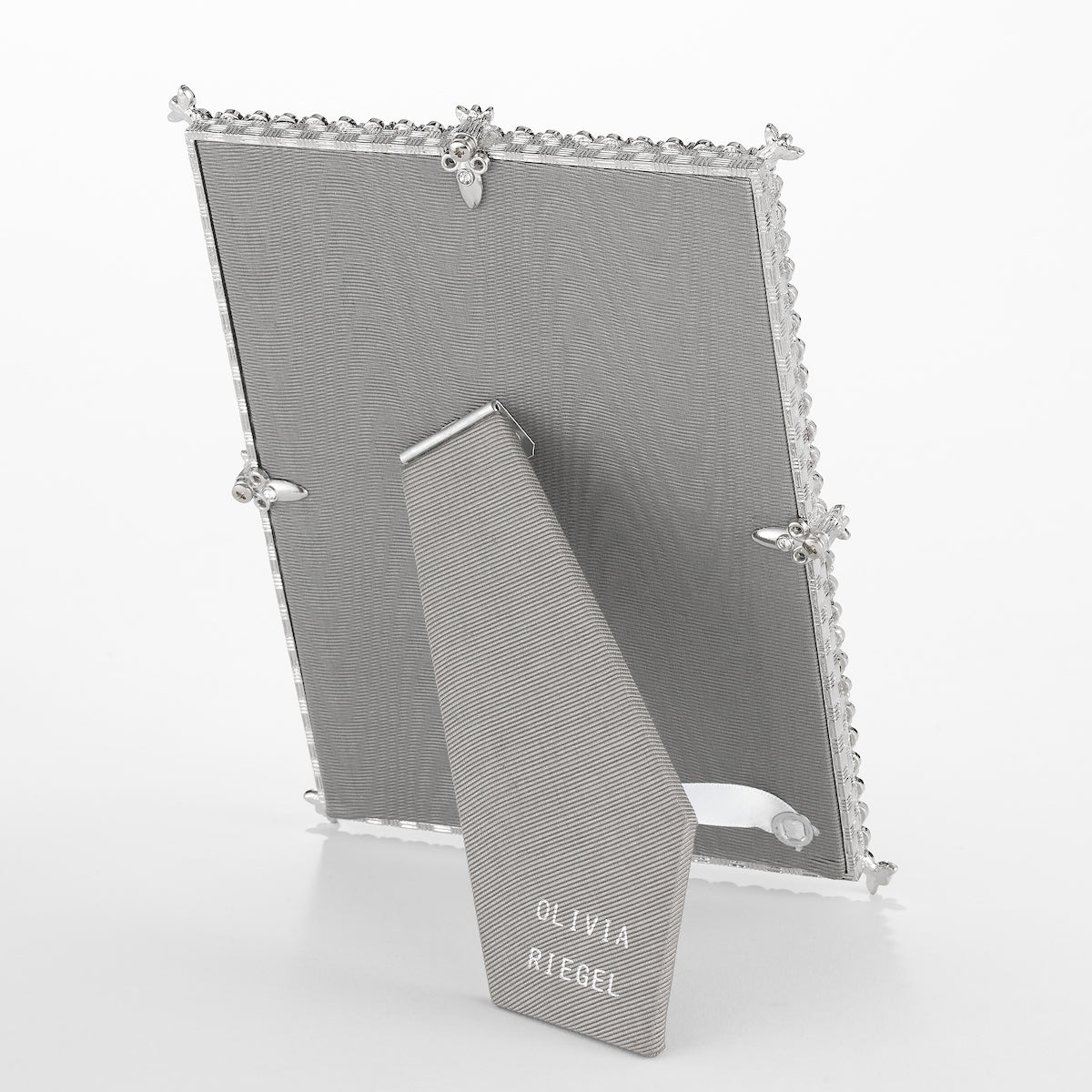 Gray silk back of Silver Kensington Frame.