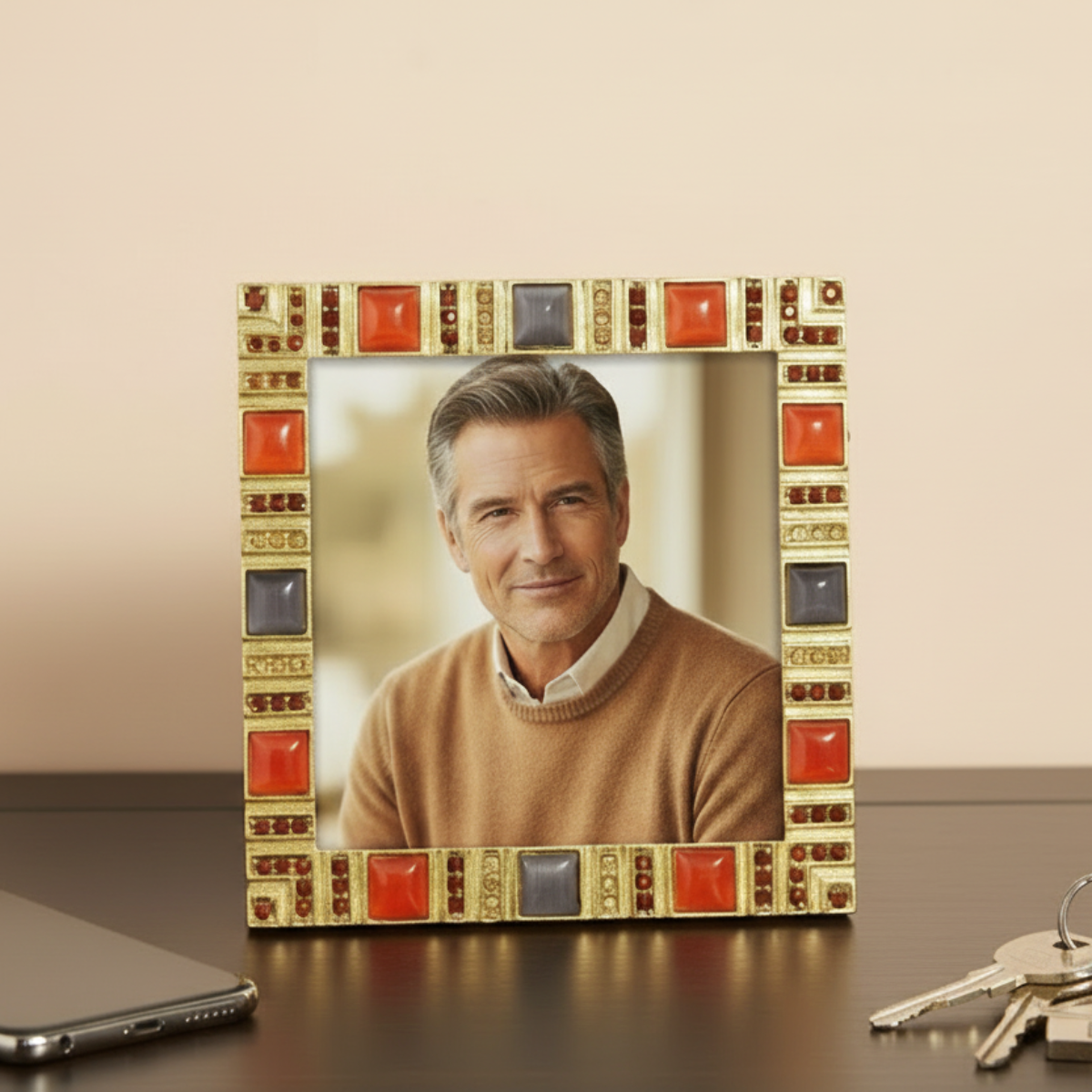 Capri Picture Frame with photo of elegant older man, on a dresser.