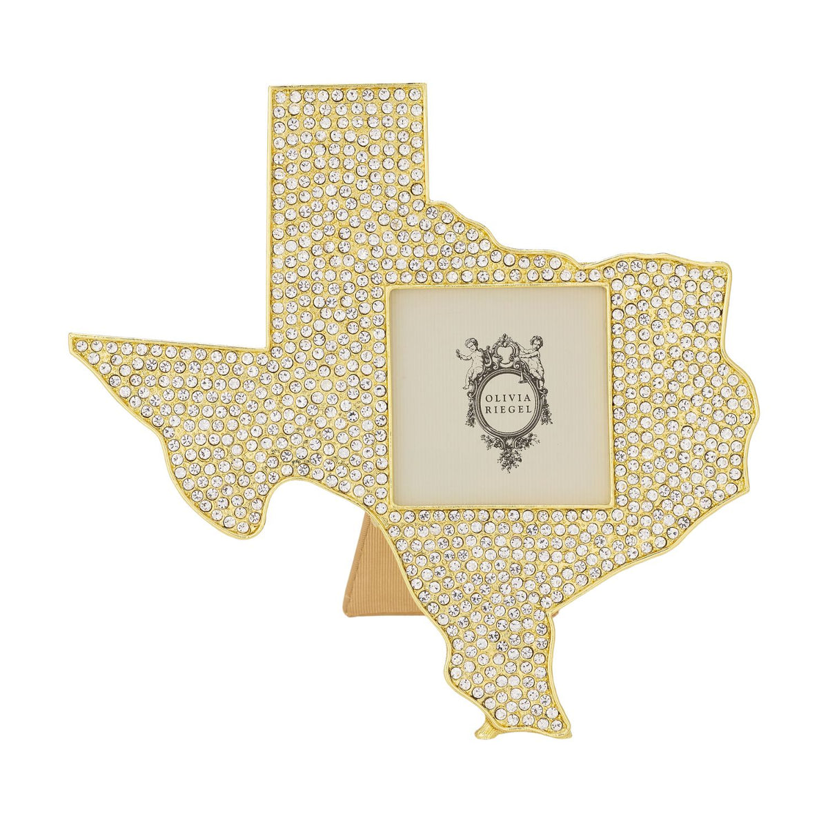 Gold Texas-shaped Frame covered with hundreds of clear crystals.