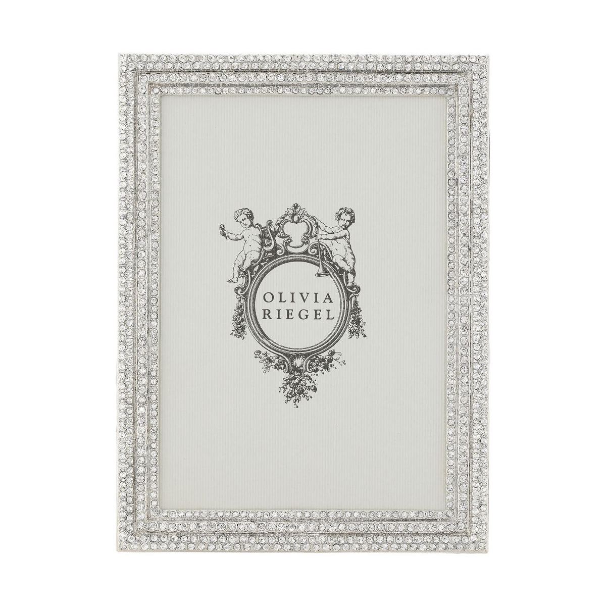 Classic Crystal Pavé 5 by 7 Frame featuring 4 straight rows of tiny clear stones embedded in the silver border.