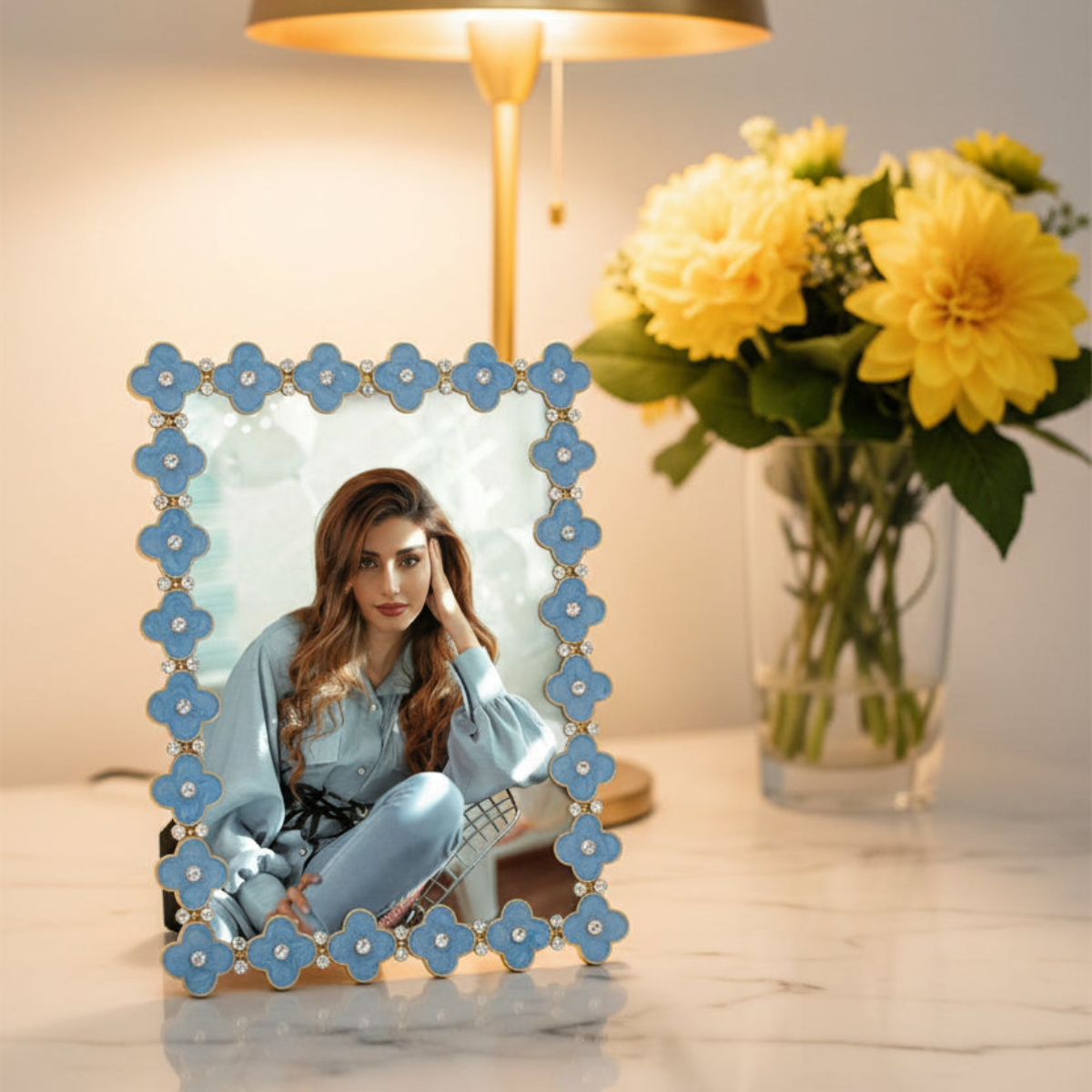 Gold Light Blue Enamel Clover 5" x 7" Picture Frame - OLIVIA RIEGEL®