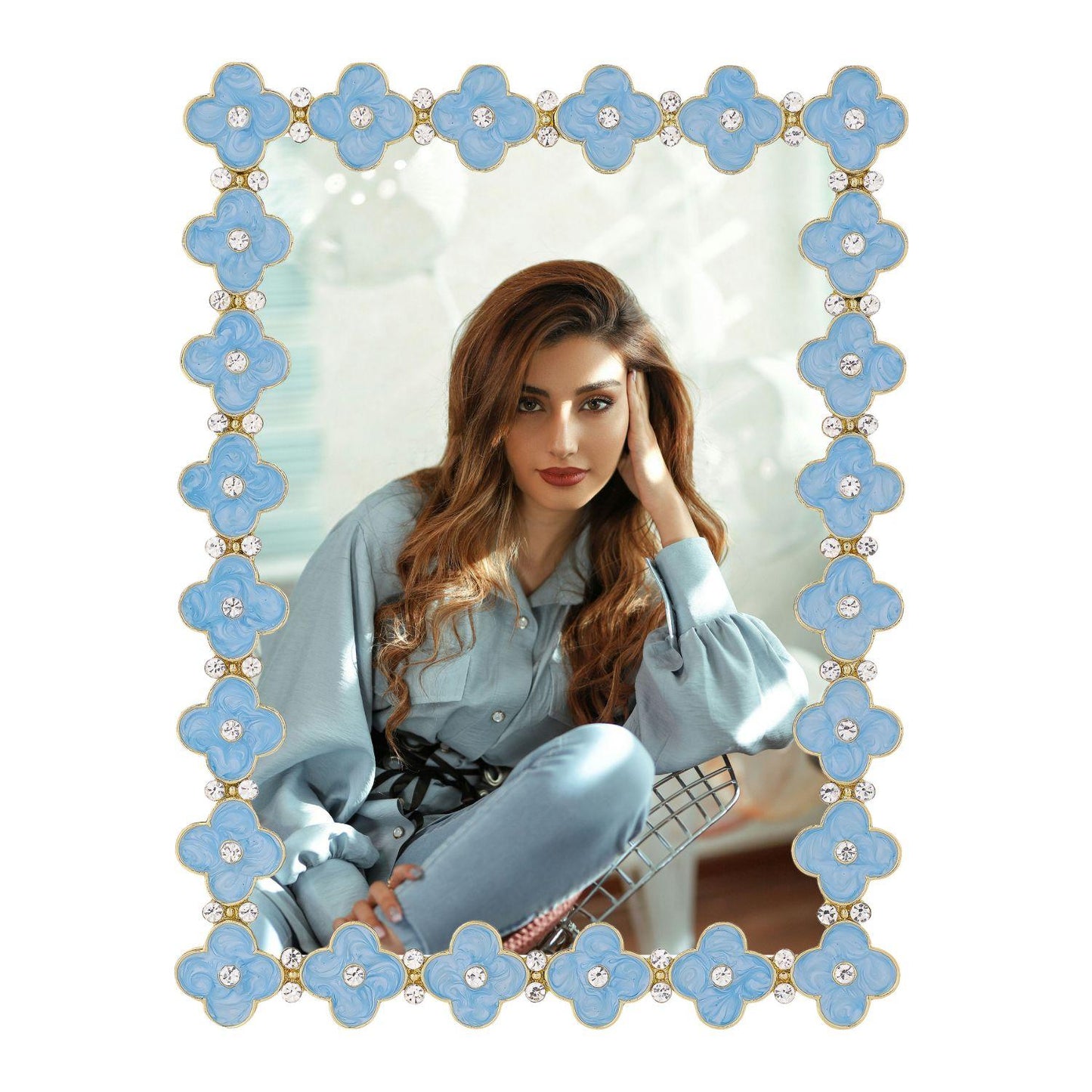 Gold Light Blue Enamel Clover 5" x 7" Picture Frame - OLIVIA RIEGEL®
