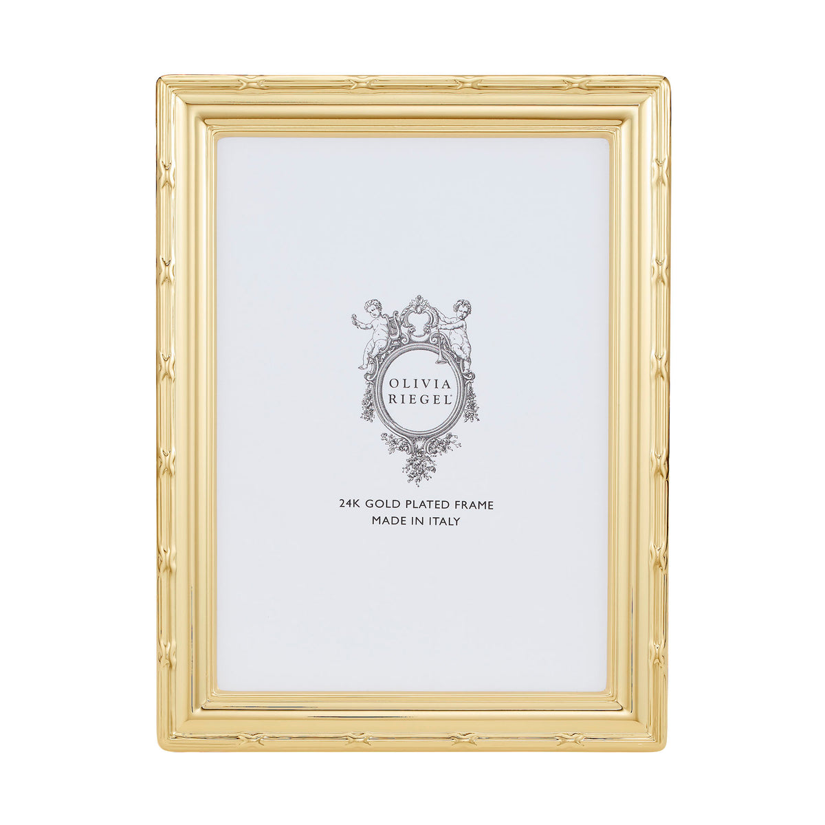 24K Gold Plated Revival 5 by 7 Frame with subtle cross-hatch details along the outer border.