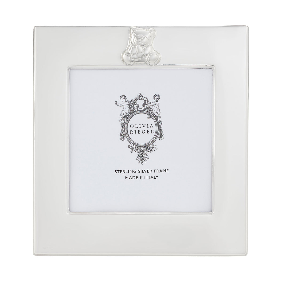 A square silver frame with a small silver bear emblem at the top, shown on a white background. 