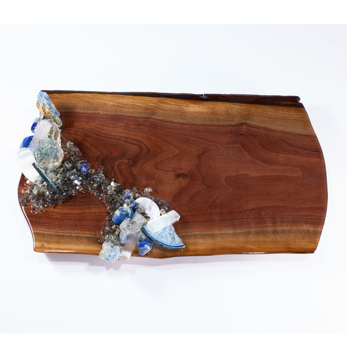 Large Azure Charcuterie Board with 2 clusters of stones