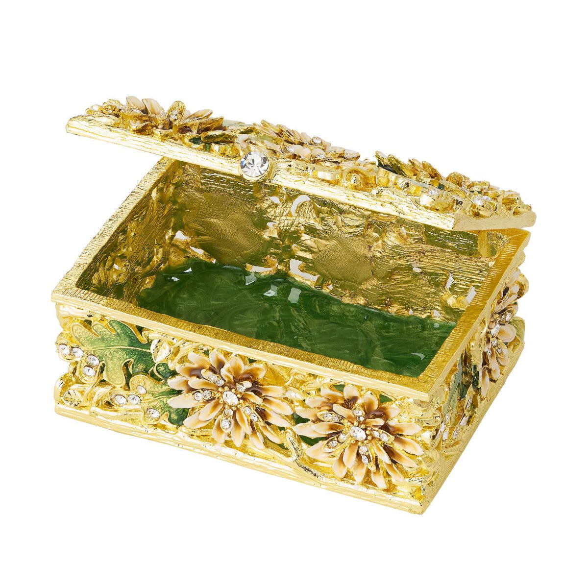 Open Floret Box showing green enamel interior bottom.