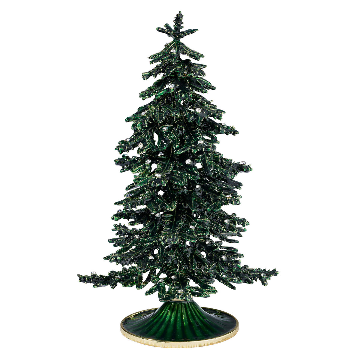Large Green Enamel Christmas Tree with clear crystals.