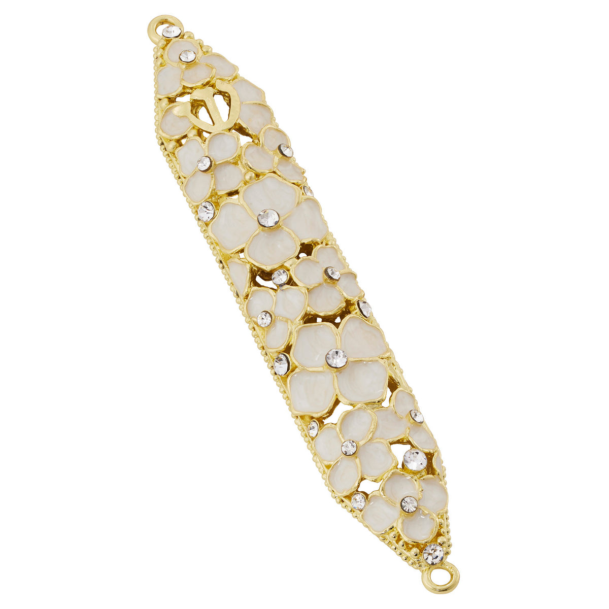 Gold Dogwood Mezuzah with ivory enamel floral pattern.