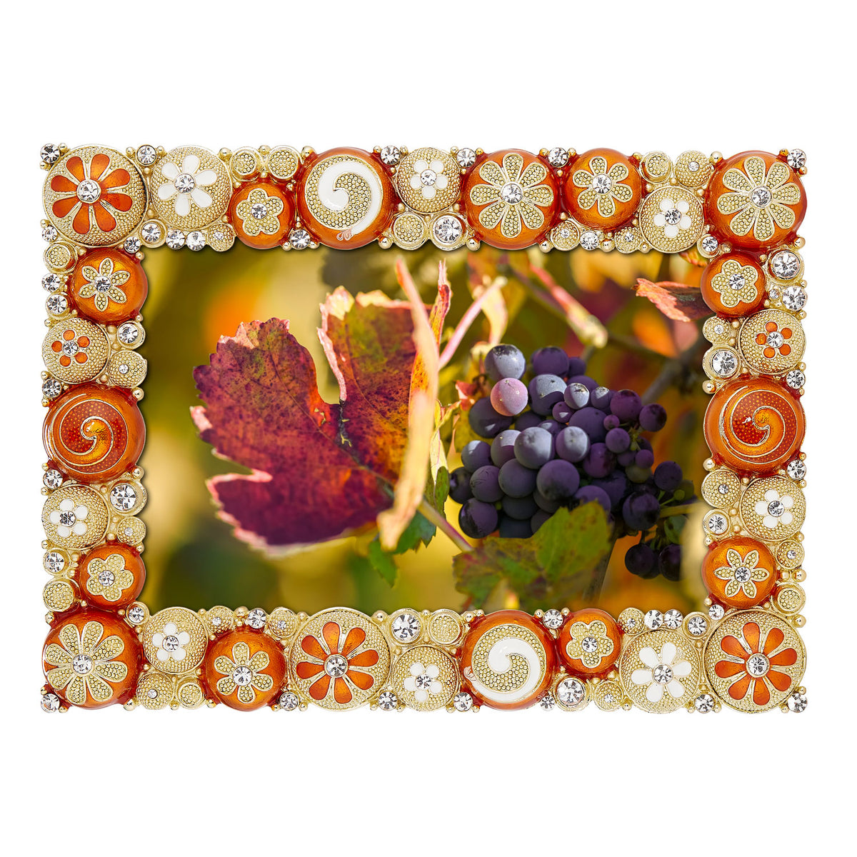 Charisma 5 by 7 Frame featuring ornate orange, white and gold floral scrollwork.