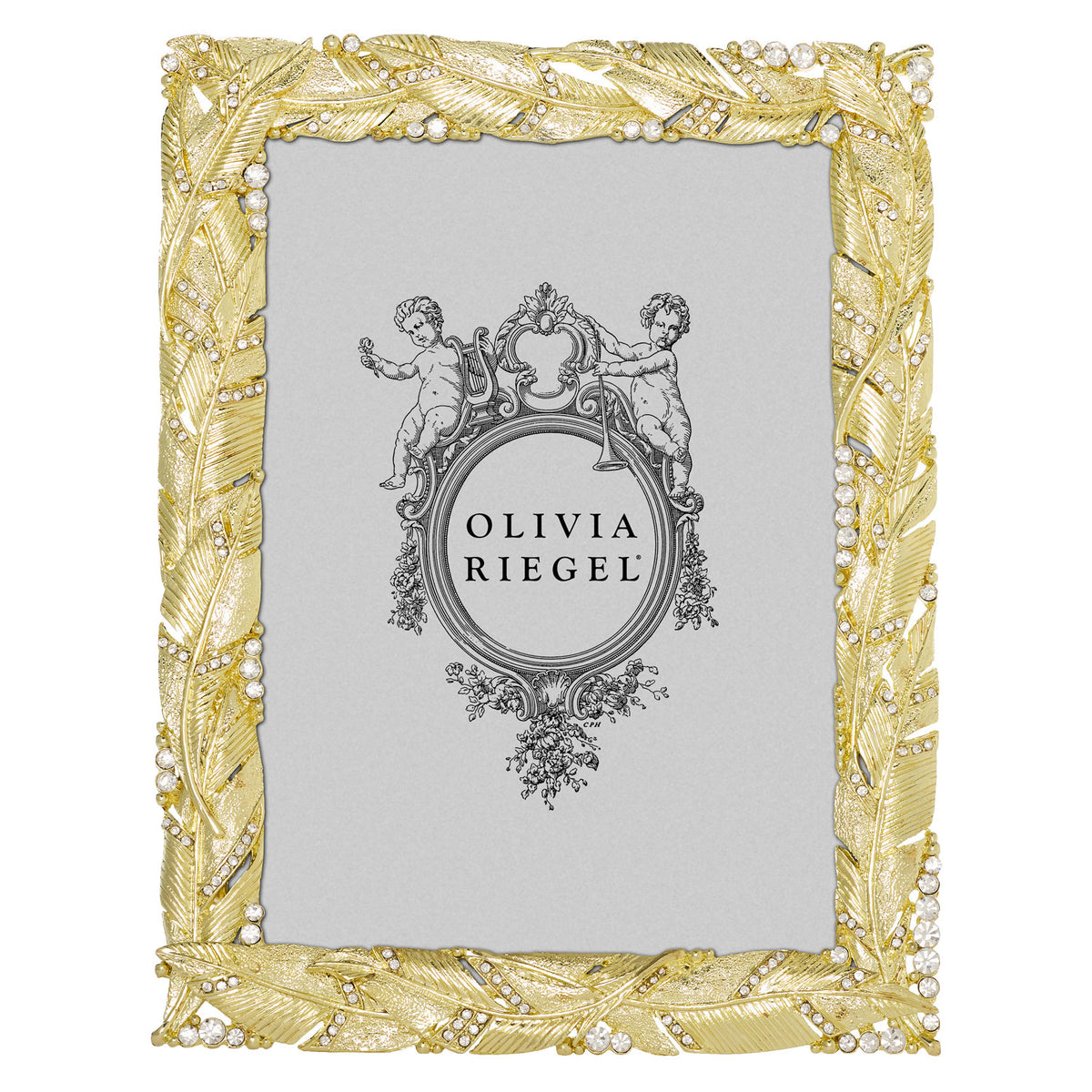 Gold Preen 5 by 7 Frame with a border of overlapping feathers.