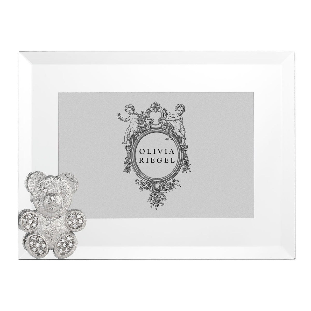 Silver Teddy Bear 4 by 6 Frame with bear in bottom left corner.